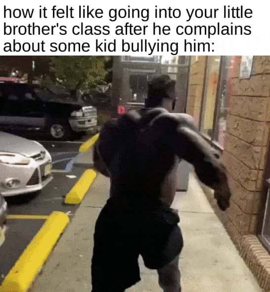 Big brother meme rushing to confront little brother's bully