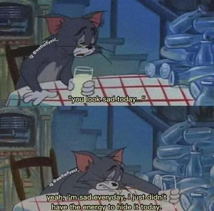 Tom cat meme drinking sad everyday