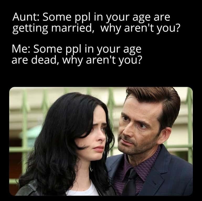 Jessica jones death stare aunt marriage interrogation clapback
