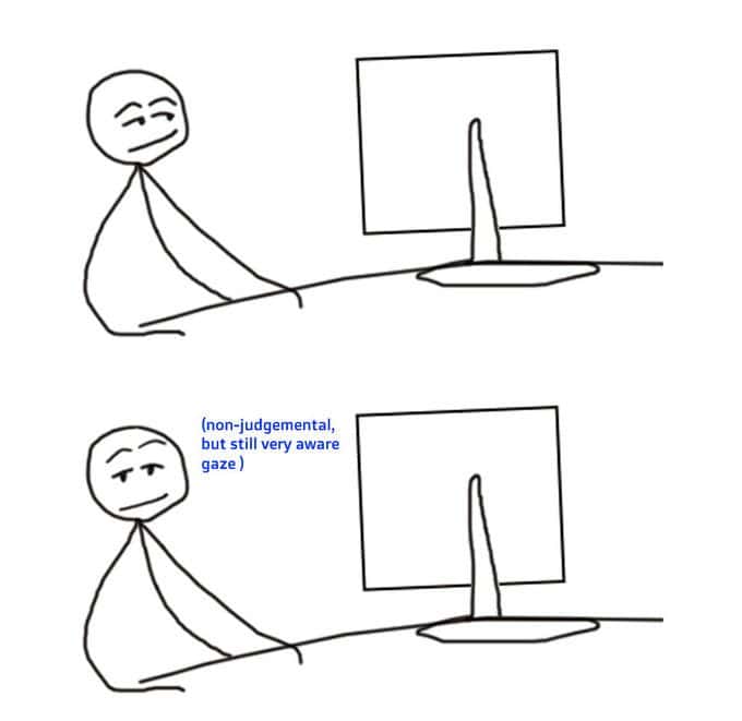 Stickman meme giving non-judgemental aware gaze