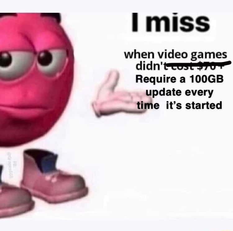 Purple emoji guy meme reminiscing old cheap small sized video games