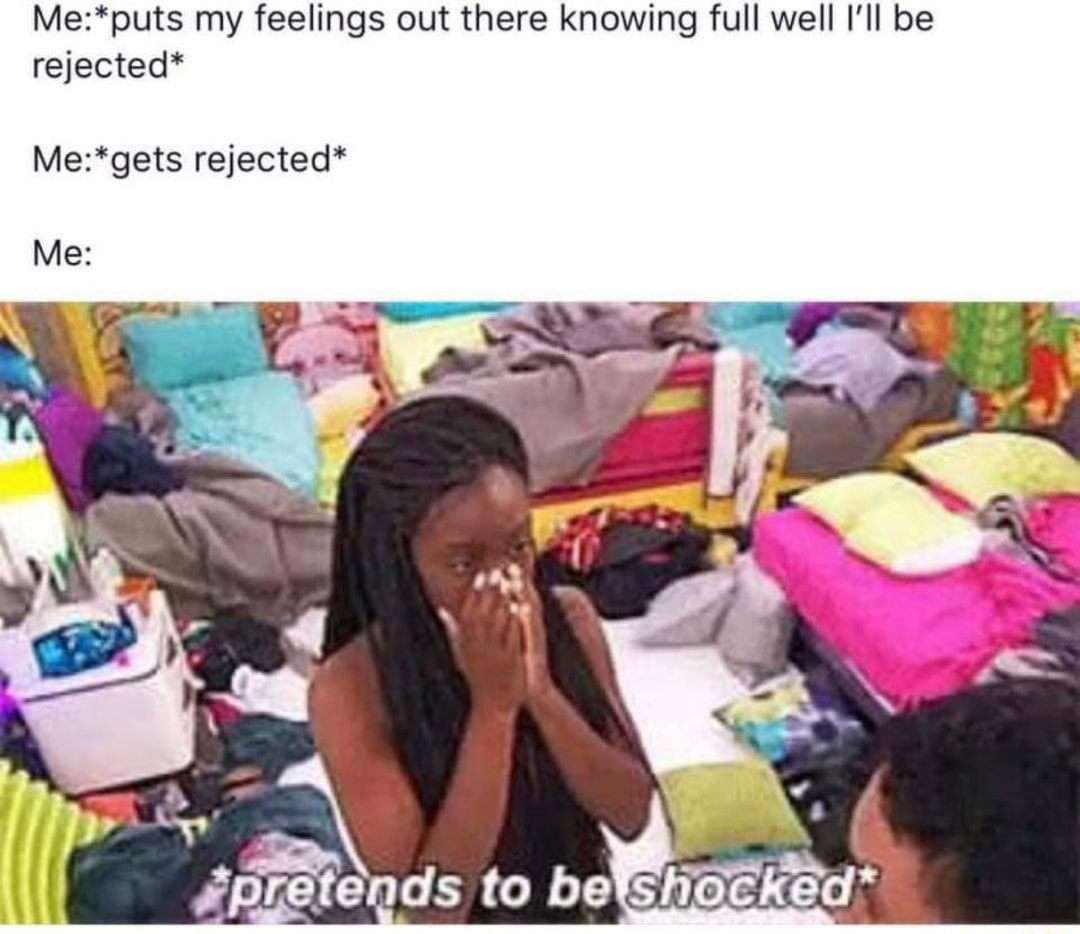 Fake shock meme after rejection