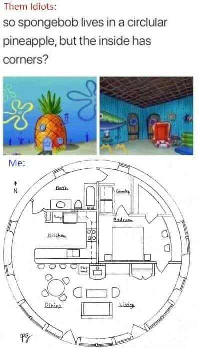Spongebob pineapple house meme explains circular floorplan