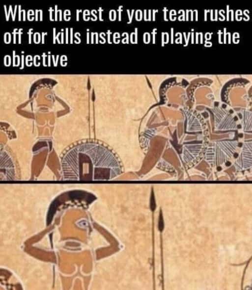 Spartan hands on head meme panicking over teammates ditching the objective