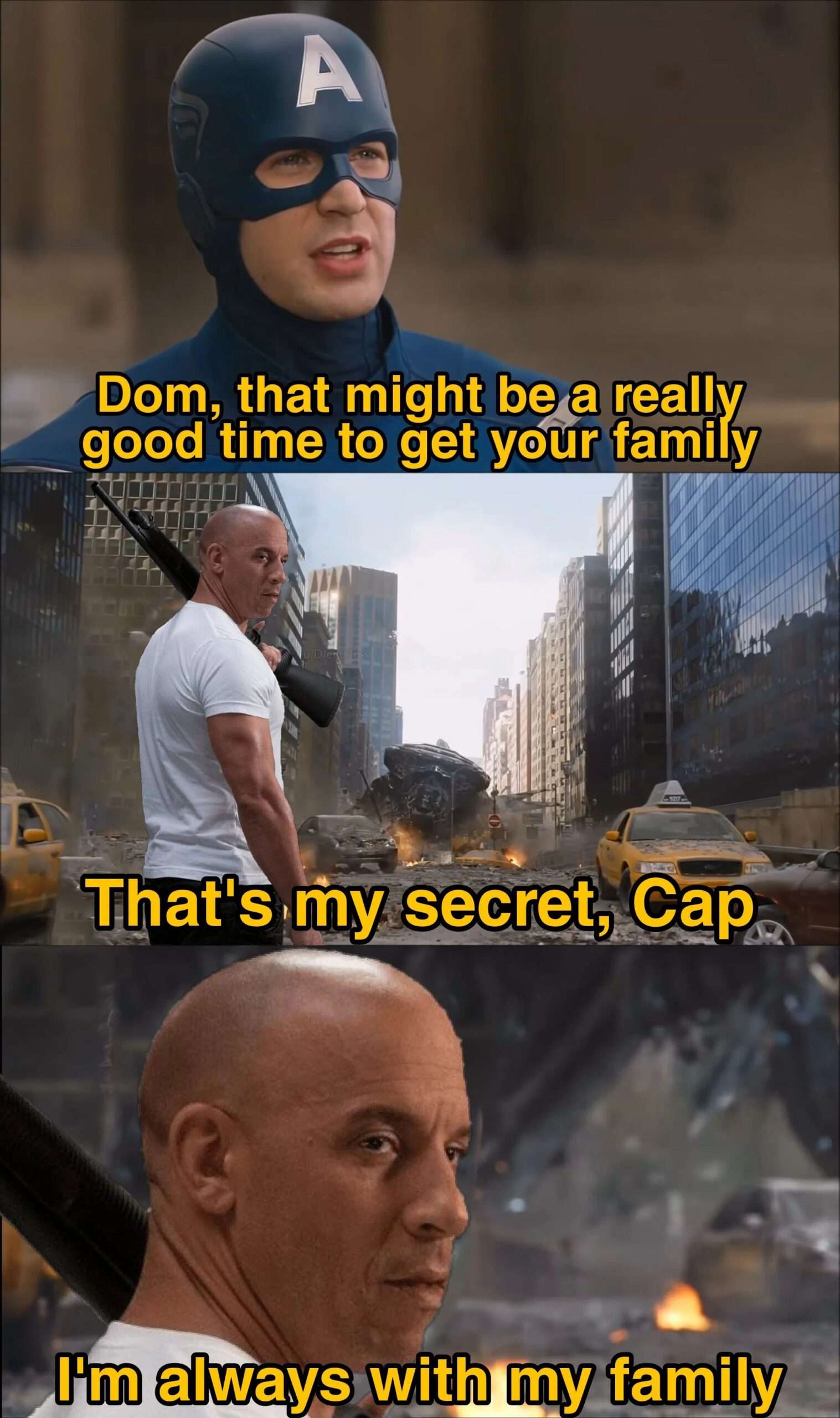 Dom Toretto meme tells Captain America he is always with his family