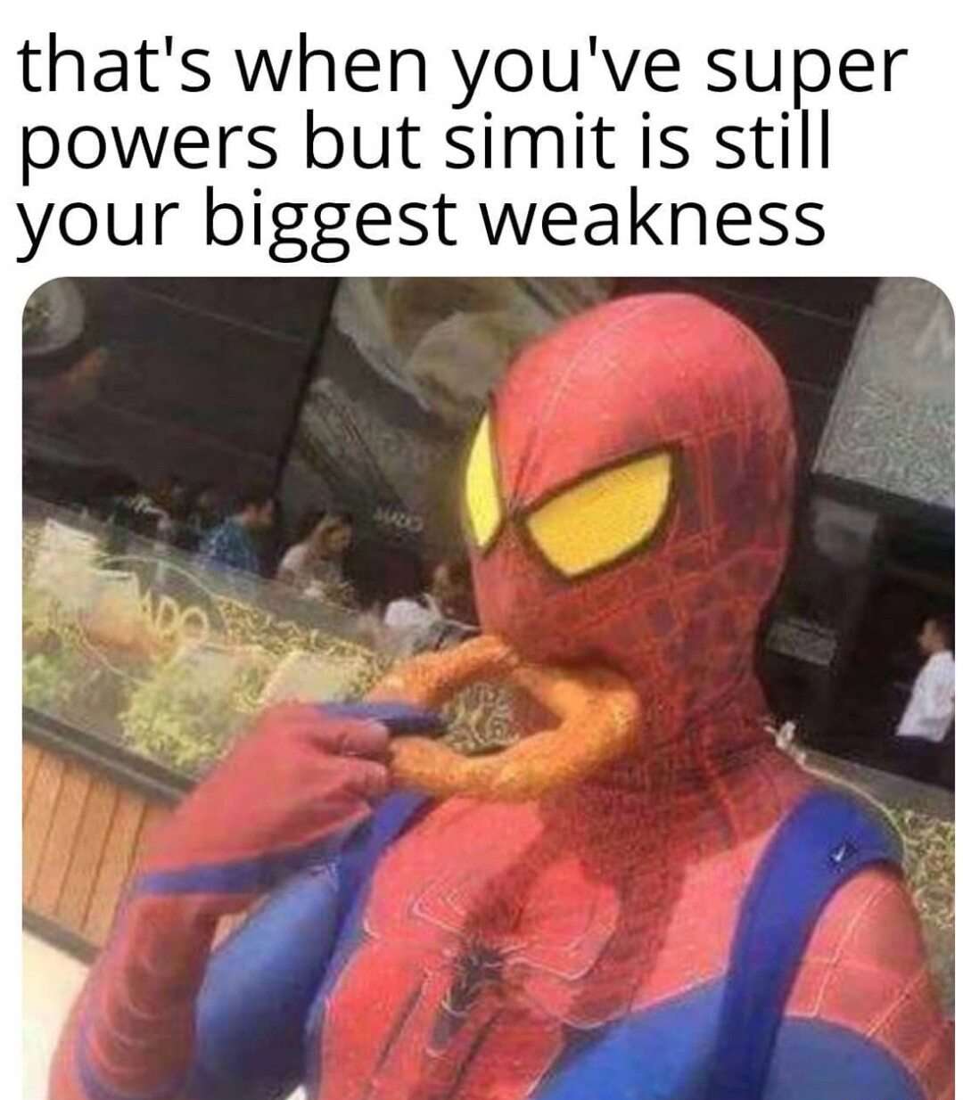 Spider-man meme eating simit even with superpowers it is still his biggest weakness