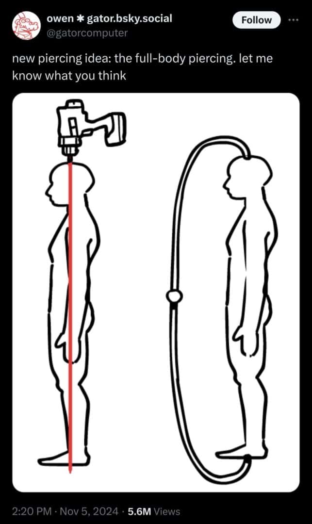 Stick figure meme full body piercing drill idea
