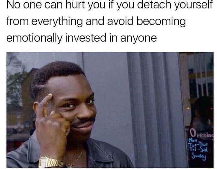 Thinking black guy meme detach to avoid hurt