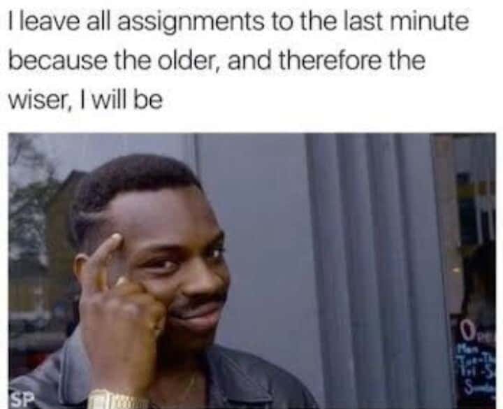 Thinking black guy meme delays assignments to last minute