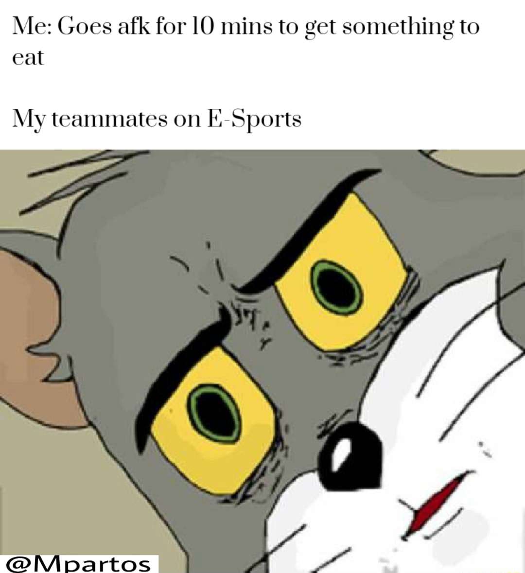 Tom staring meme esports teammates angry at short afk break