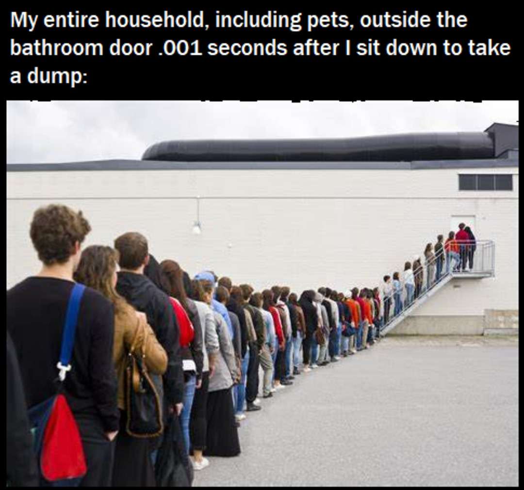 Waiting in line meme whole family waiting outside bathroom door