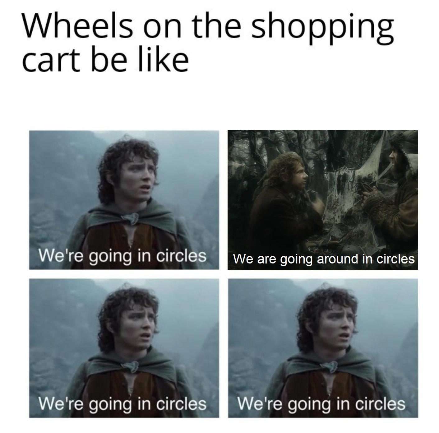Shopping cart meme going in circles