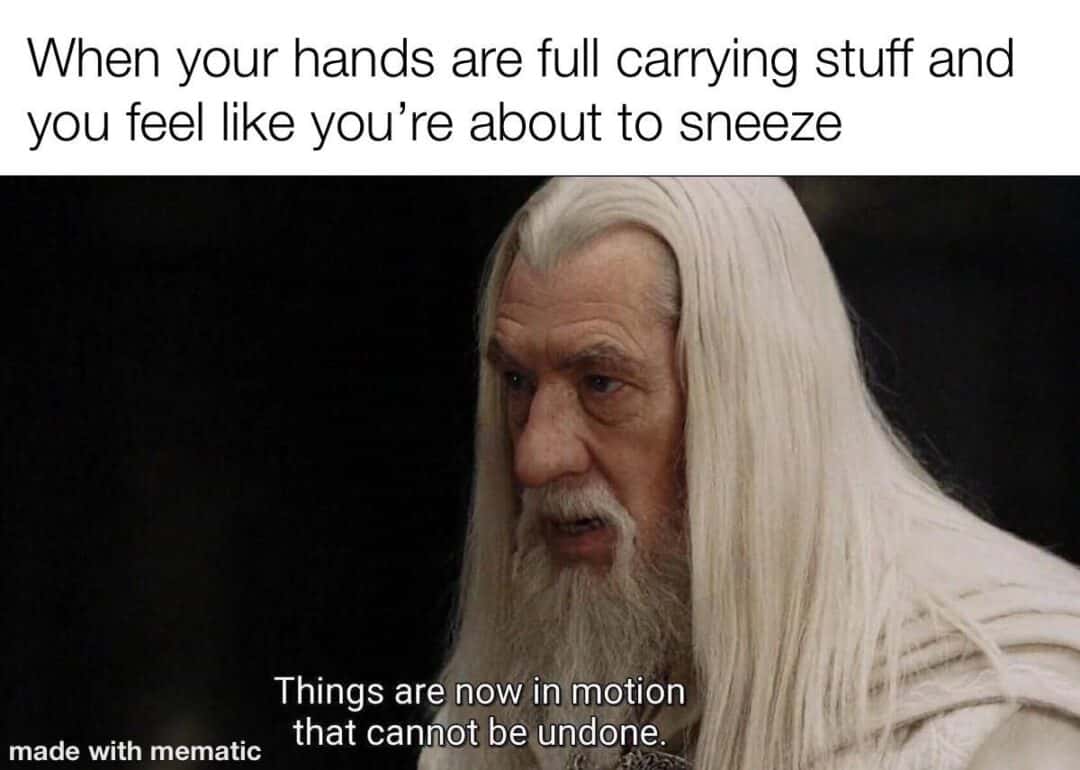 Gandalf meme full hands about to sneeze