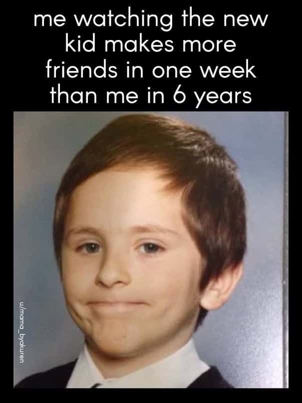 Awkward white people smile meme watching new kid make more friends