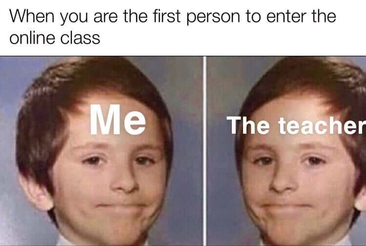 Awkward white people smile meme first in online class
