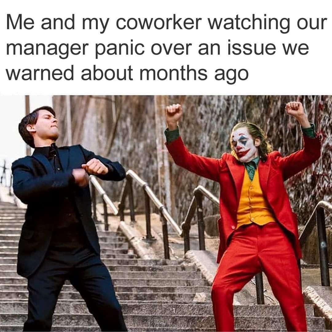 Joker dance meme watching manager panic