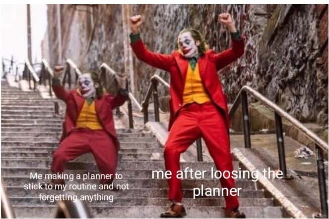 Joker dance meme happy after losing planner