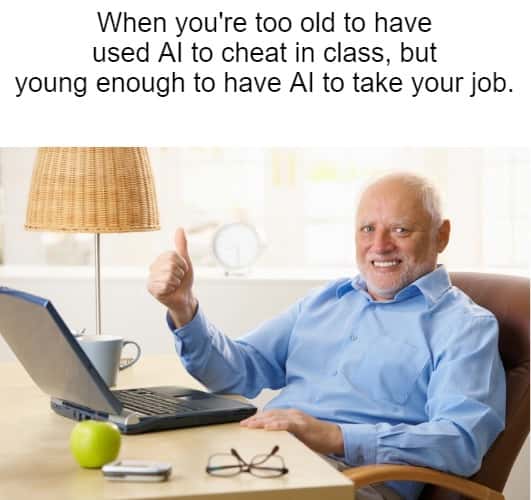 Harold thumbs up meme ai takes your job cannot cheat in class Harold thumbs up meme ai takes your job cannot cheat in class