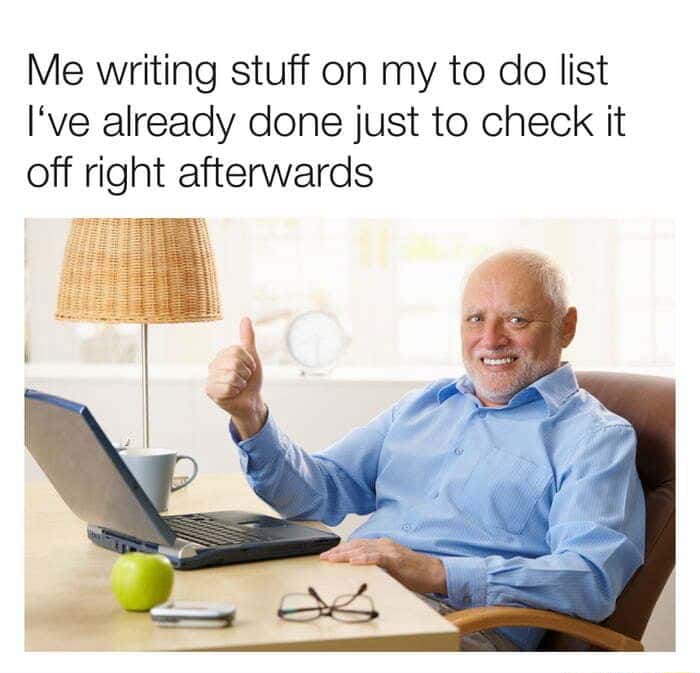 Harold thumbs up meme writing done tasks on to do list to check off Harold thumbs up meme writing done tasks on to do list to check off