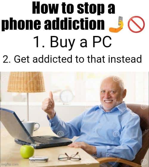 Harold thumbs up meme stop phone addiction get addicted to pc Harold thumbs up meme stop phone addiction get addicted to pc