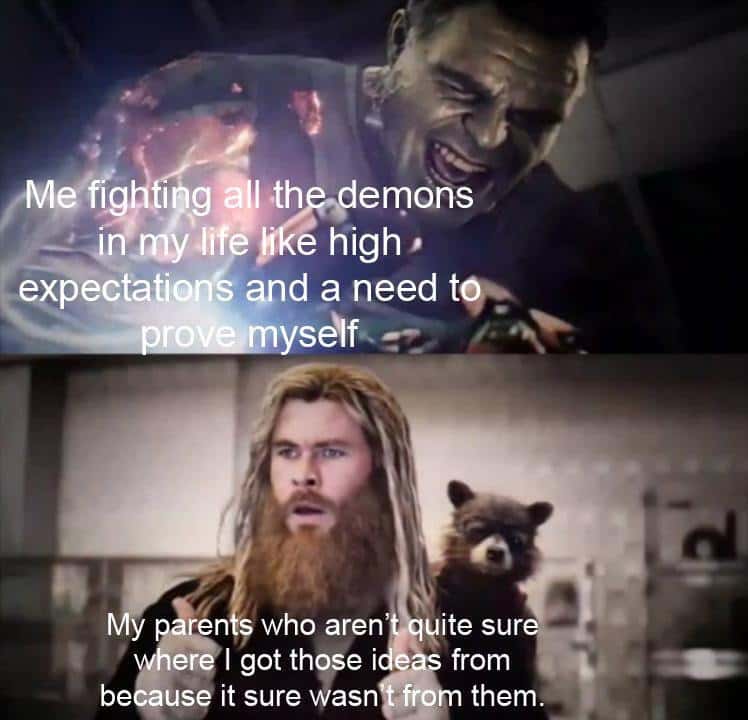 Hulk thor thumbs up meme fighting demons with confused parents Hulk thor thumbs up meme fighting demons with confused parents