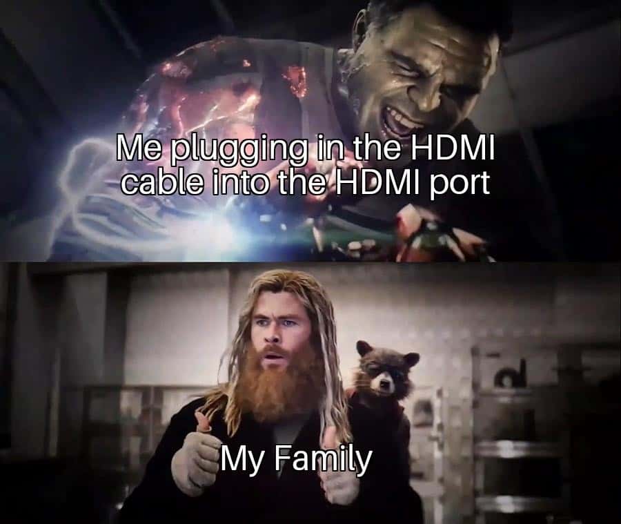 Hulk thor thumbs up meme plugging hdmi cable family approves Hulk thor thumbs up meme plugging hdmi cable family approves