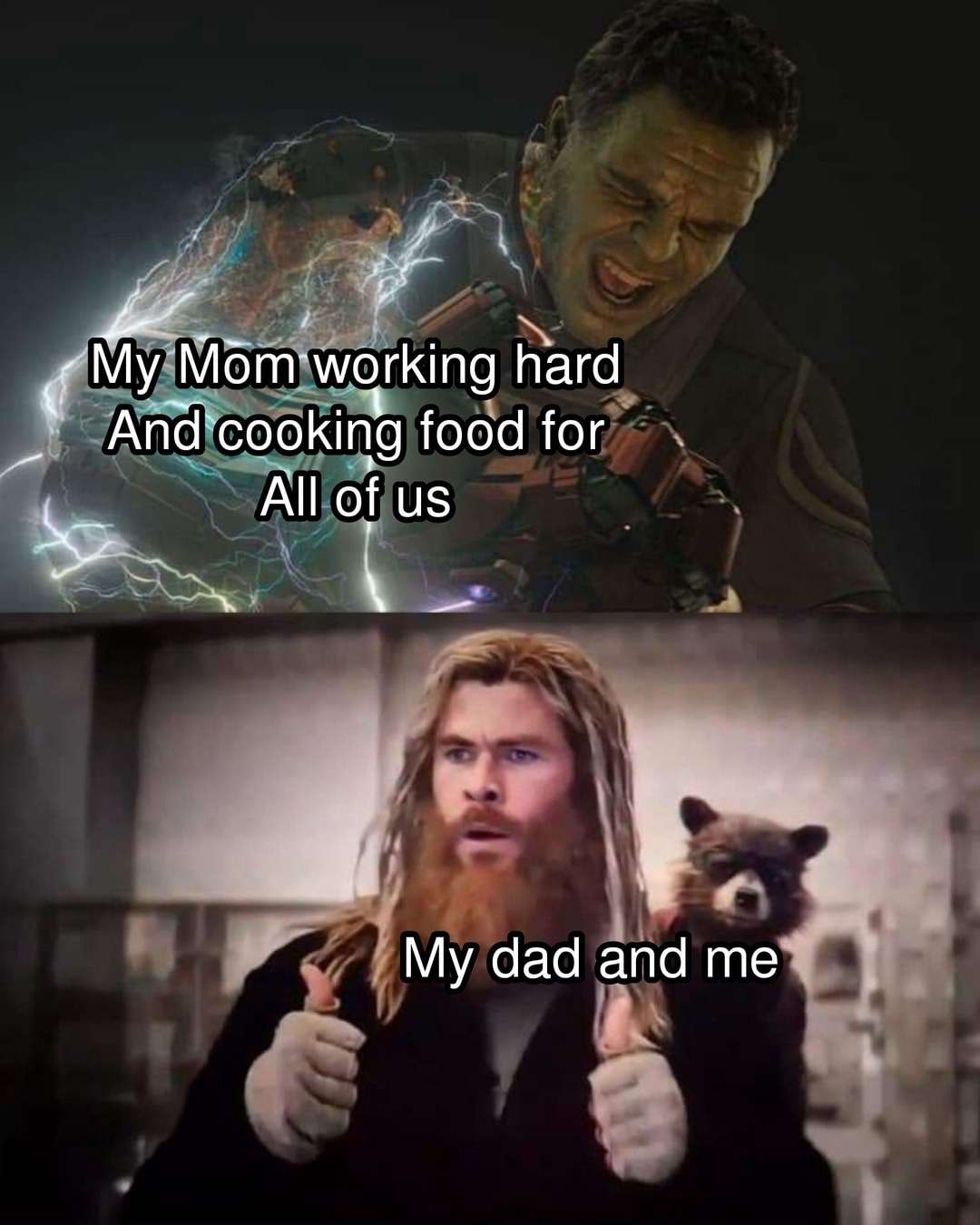Hulk thor thumbs up meme praising mom cooking for family Hulk thor thumbs up meme praising mom cooking for family
