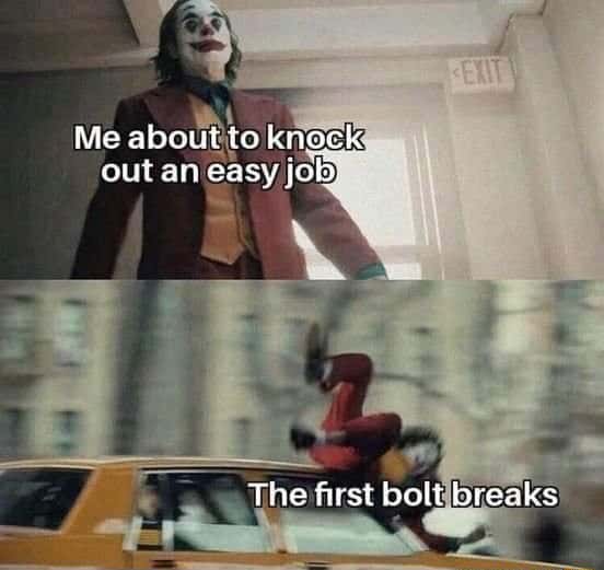 Joker gets hit by a car meme fails easy job when first bolt breaks