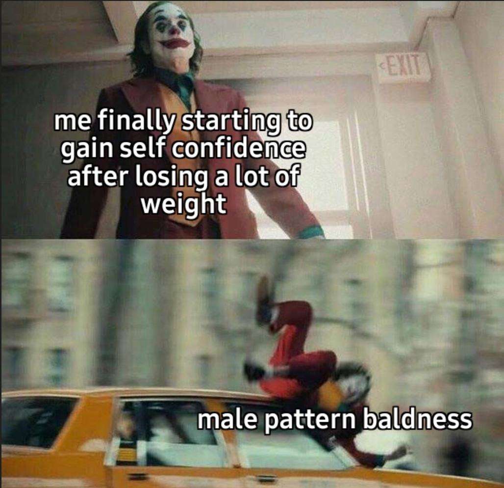 Joker gets hit by a car meme hit by male pattern baldness