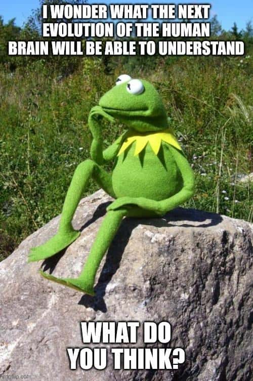 Kermit thinking meme wondering next human brain evolution