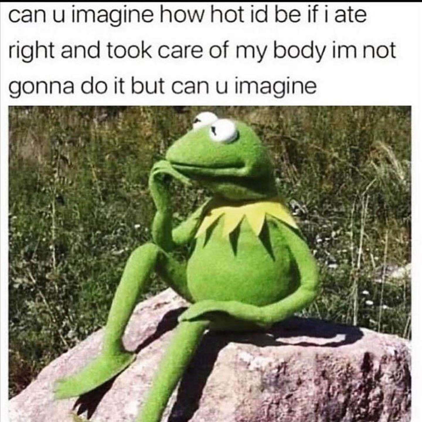 Kermit thinking meme imagining being hot but not doing it
