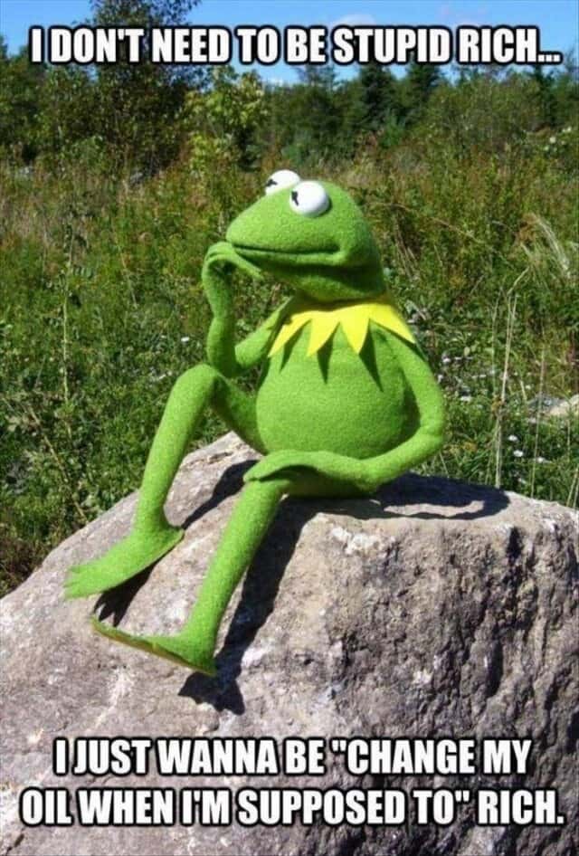 Kermit thinking meme wants to be modestly rich