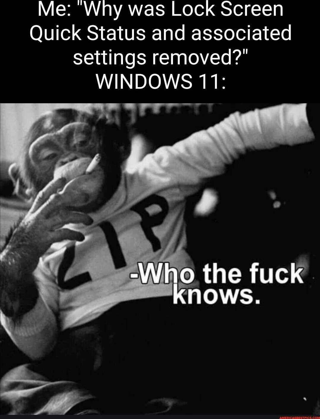 Monkey smoke meme windows 11 feature removal confusion
