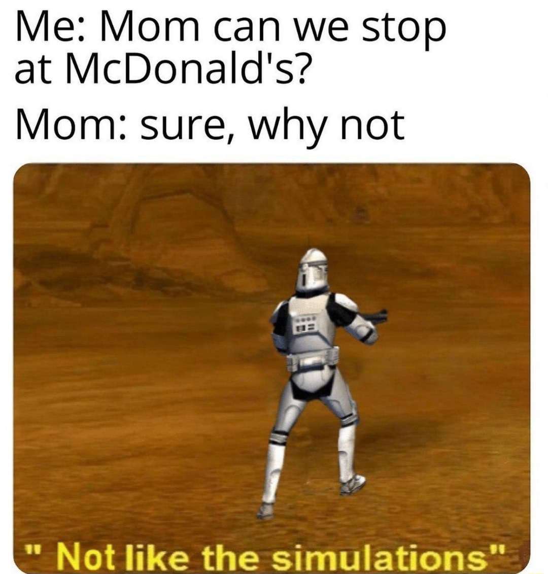 Not like the simulations meme mcdonalds trip surprise
