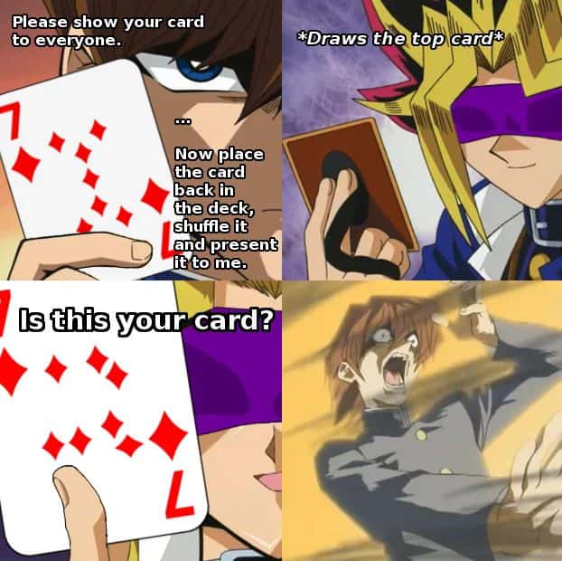 Yugi card trick anime meme shocks kaiba