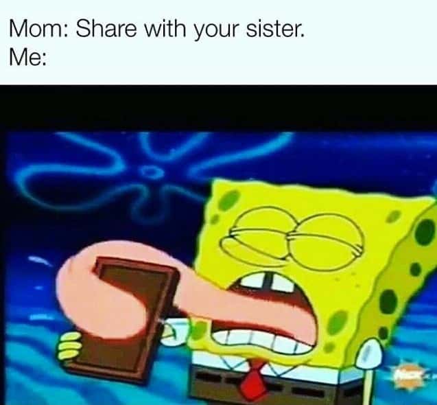 Spongebob lick meme licking item to avoid sharing with sister