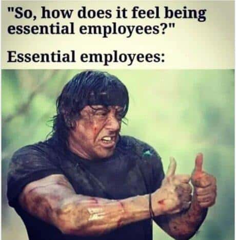 Essential employees meme thumbs up hurt
