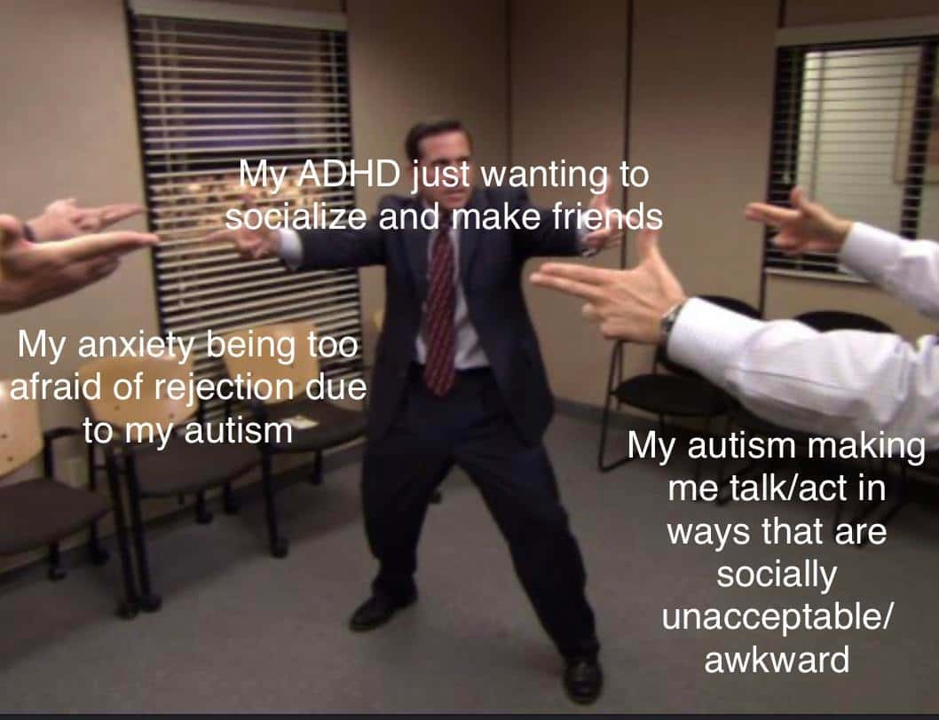 The office mexican standoff meme adhd autism anxiety social conflict