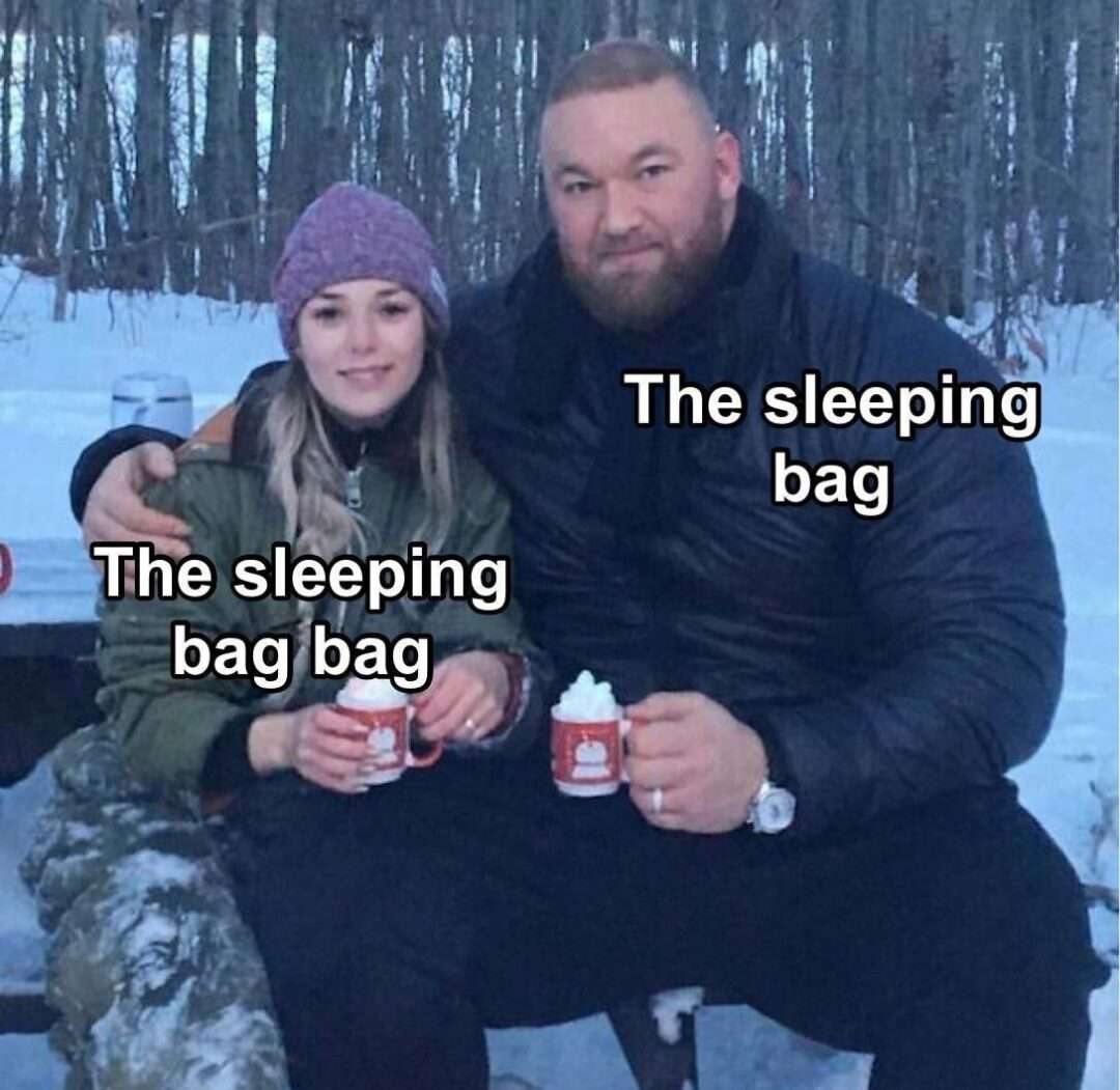 Giant couple meme sleeping bag bag