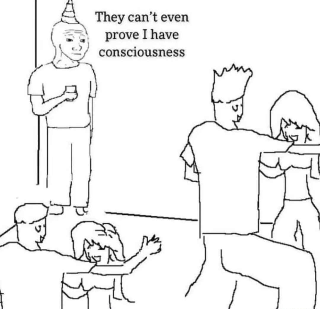 They don't know meme can't prove he has consciousness They don't know meme can't prove he has consciousness