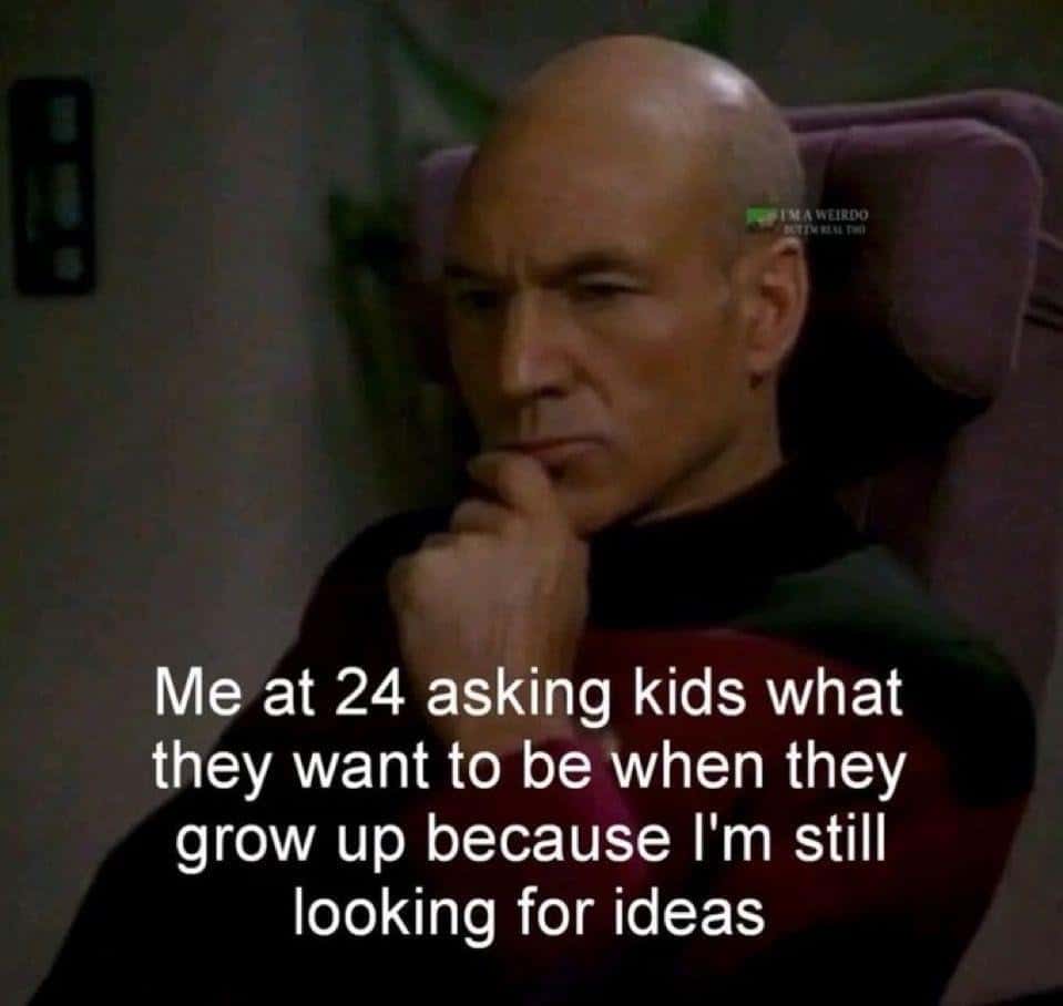 Thinking hard meme asking kids career ideas as an unsure adult