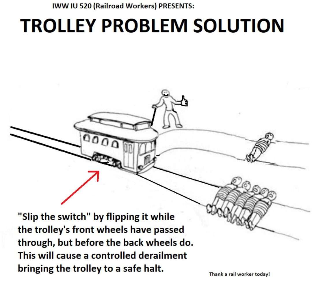 Trolley problem meme derails trolley to save everyone