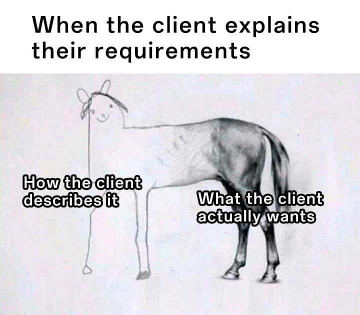 Unfinished horse drawing meme mismatched client requirements Unfinished horse drawing meme mismatched client requirements