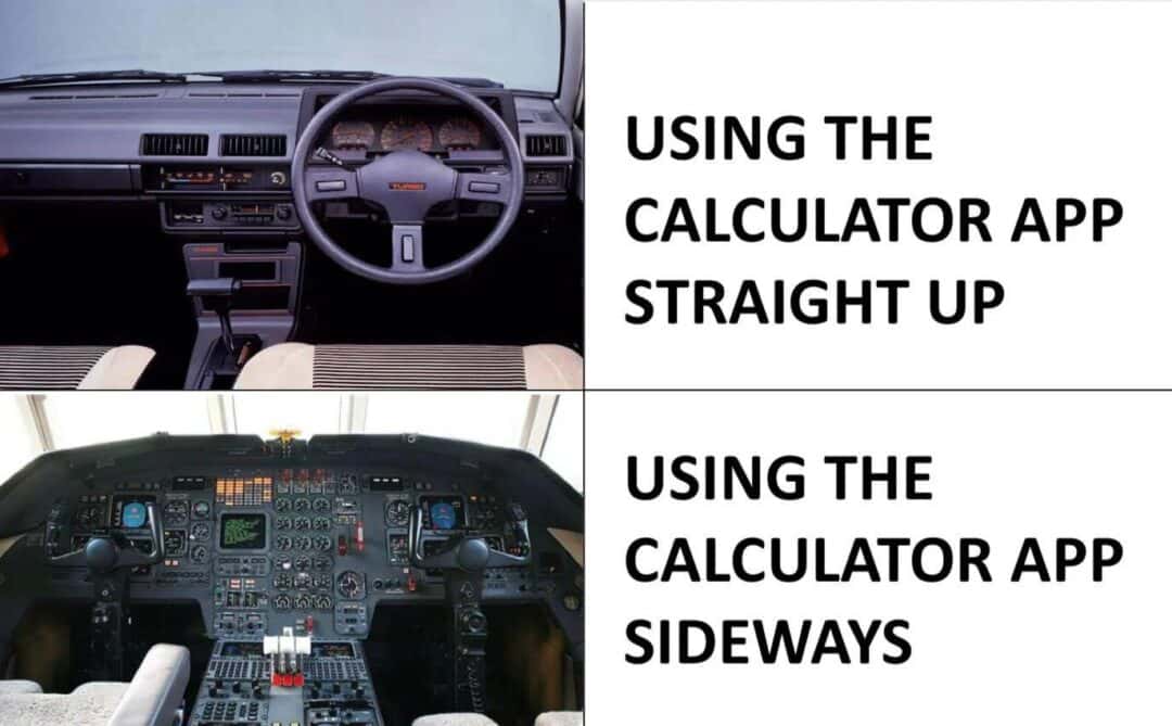 Meme using calculator app sideways