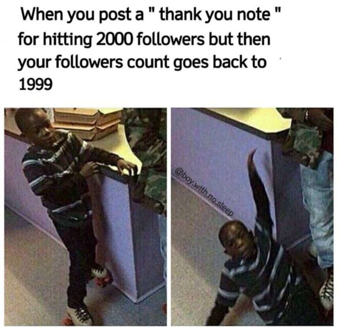 2000 followers thank you note meme drops back to 1999