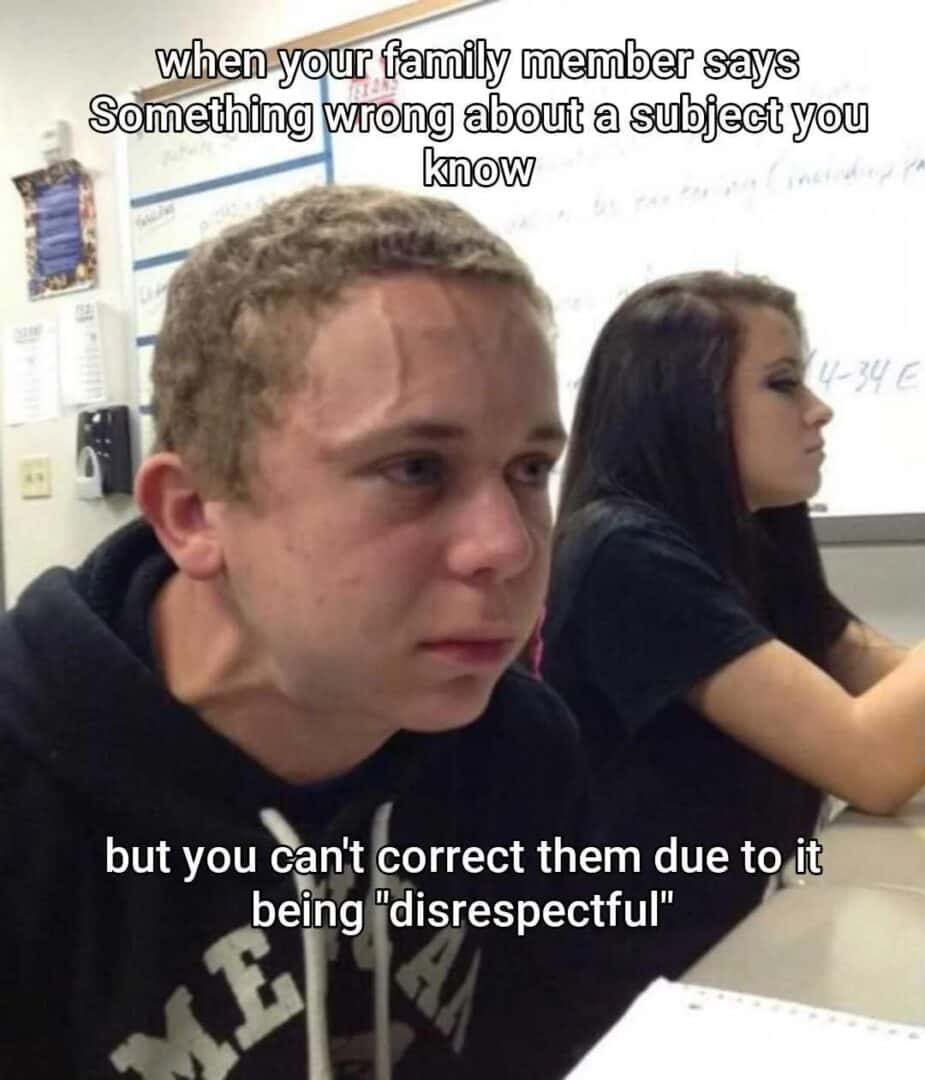Vein popping kid meme can't correct family to avoid disrespect