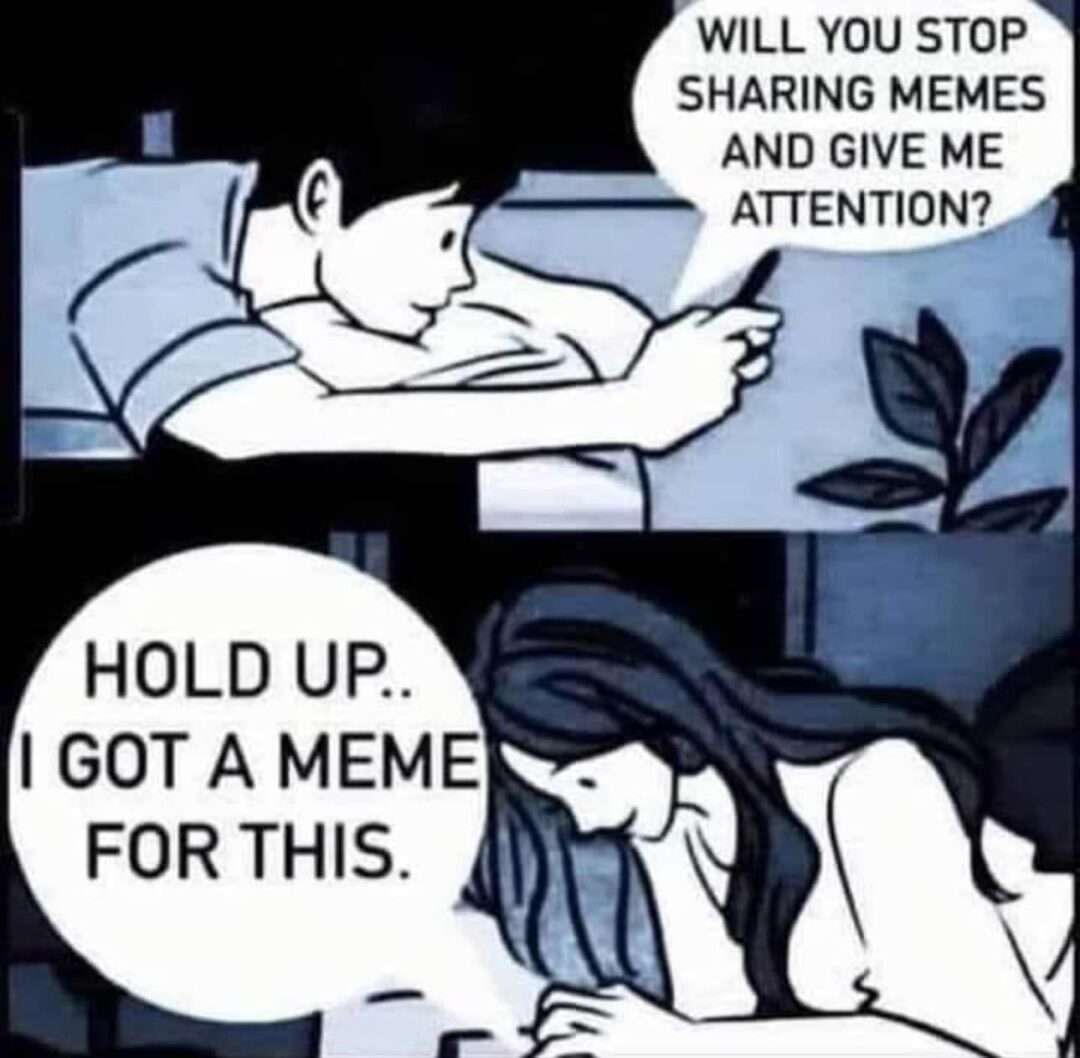 Meme ignores partner asking for attention