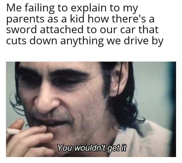 You wouldn't get it meme failing to explain car sword to parents