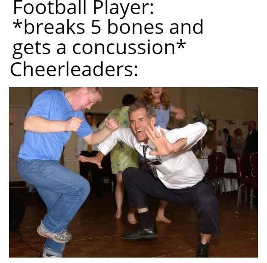 Football player meme breaks bones, cheerleaders go wild