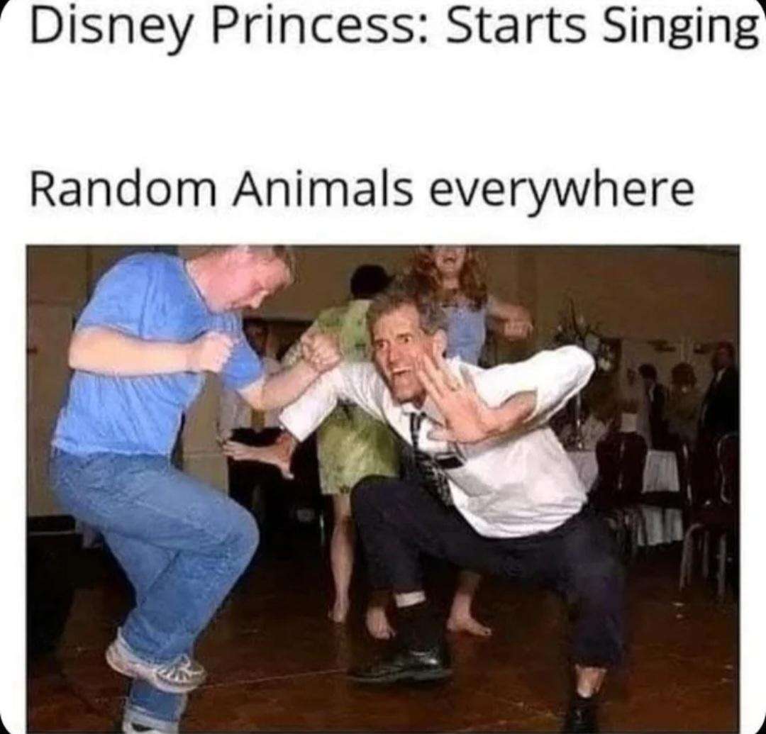 Disney princess meme swarmed by animals when she starts singing